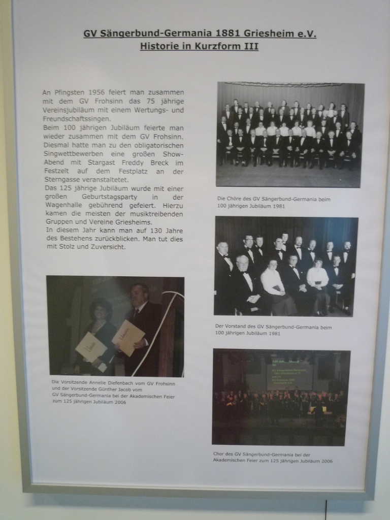 21.01.2011: Ausstellungseröffnung im Griesheimer Museum 130 Jahre Sängerbund-Germania u. 77 Jahre 